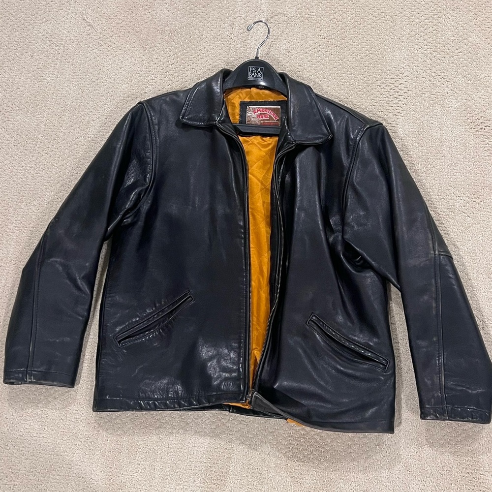 American Base Men's Black 3/4 Heavy Leather Jacket Size M